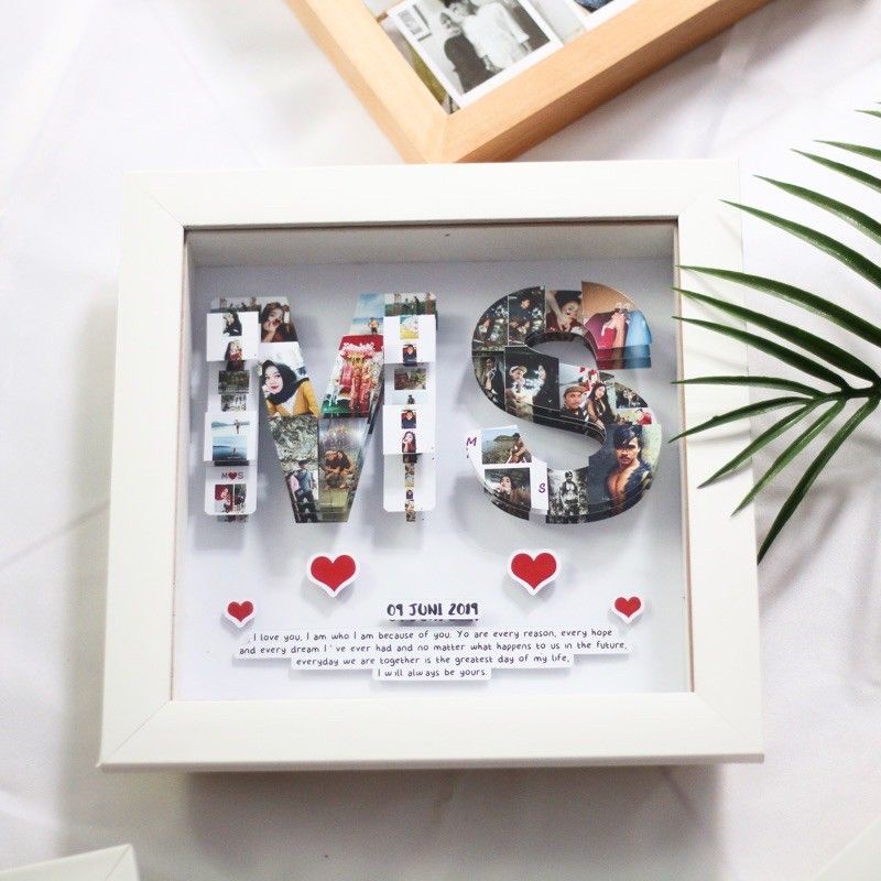 Kado Bingkai Foto frame pigura 3d timbul 1 layers Bentuk Angka huruf Dengan Lampu