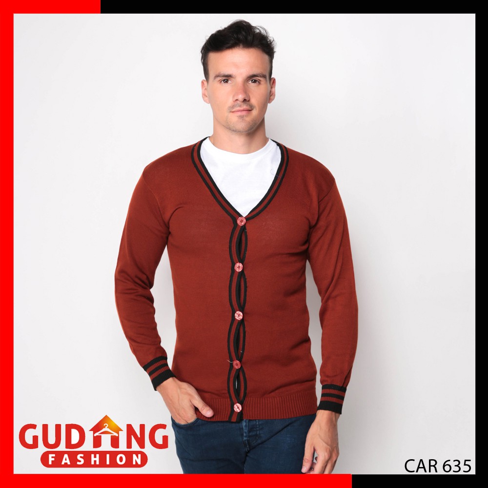 Cardigan Rajut Pria Polos dengan Motif Lis (COMB)