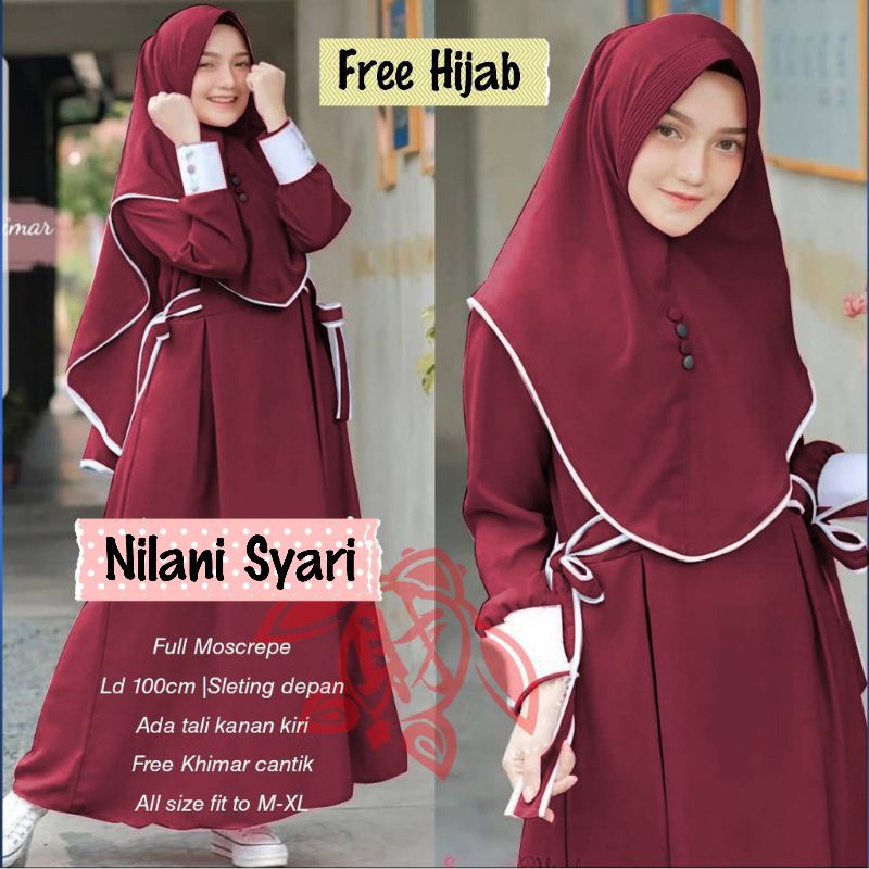 Baju Gamis Dress Syari Busui Muslim Wanita Kondangan Seragaman Nikahan Free Plus Hijab Khimar Hijab 