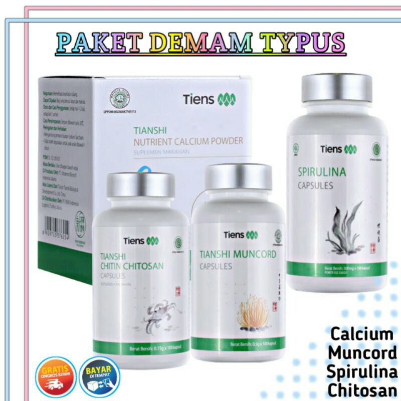 Tiens Tianshi Paket Tipes Atasi Demam Thypus Herbal Calcium/Spirulina/Muncord/Chitin Chitosan