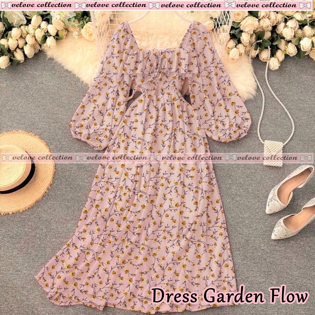 JONKA FASHION - Dress Sora Flower Fashion Wanita Gaya Vintage Dress Casual Terbaru-2
