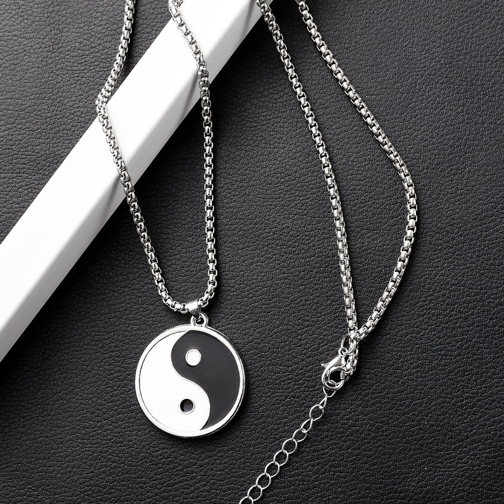 Kalung Rantai Liontin Yin Yang Gosip Taiji Bahan Stainless Steel Gaya Punk Untuk Hadiah