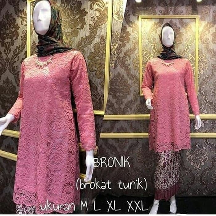 Setelan Kebaya Brokat Modern Tunik Dusty Pink