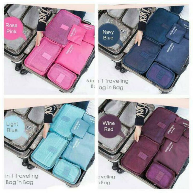 Traveling Bag in Bag Organizer / Pouch Set / Organizer set (1 set isi 6 pcs )