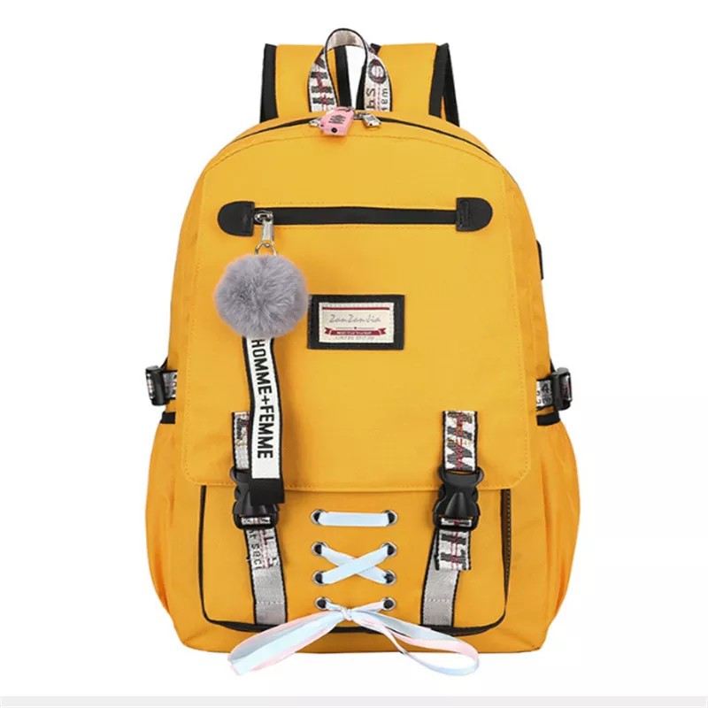 Tas Remaja Sekolah Ransel Untuk Anak Laki-laki Perempuan Utama Anak-anak Tas Kapasitas Besar-Kuning