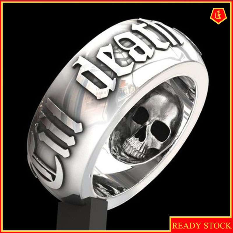 [Ready Stock]Creative Punk Silver Black Skull Ring