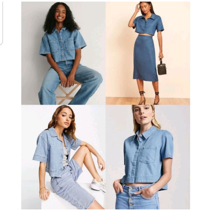 Branded Original H&M HnM HM Kemeja Shirt Top Atasan Crop Denim (Sisa Export)