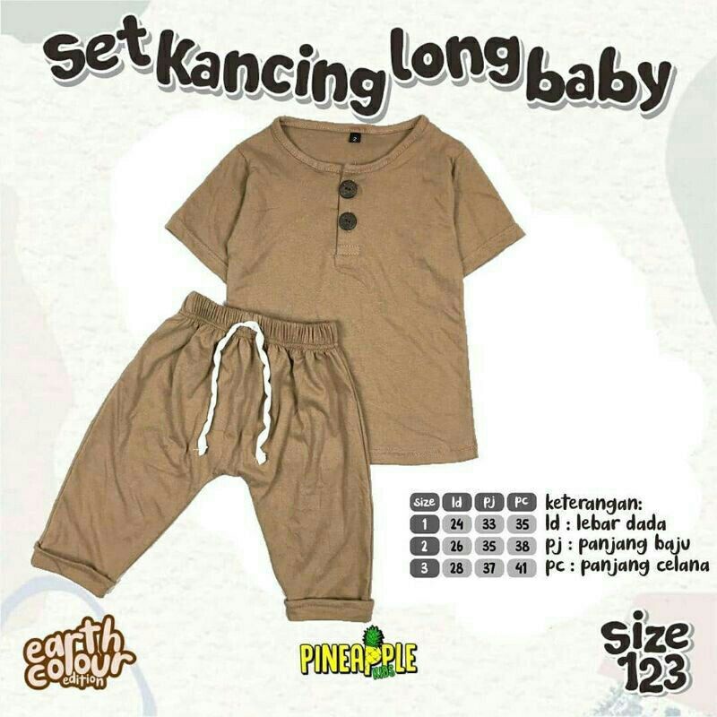 Set kancing long baby pineapple 6 bulan - 4 tahun