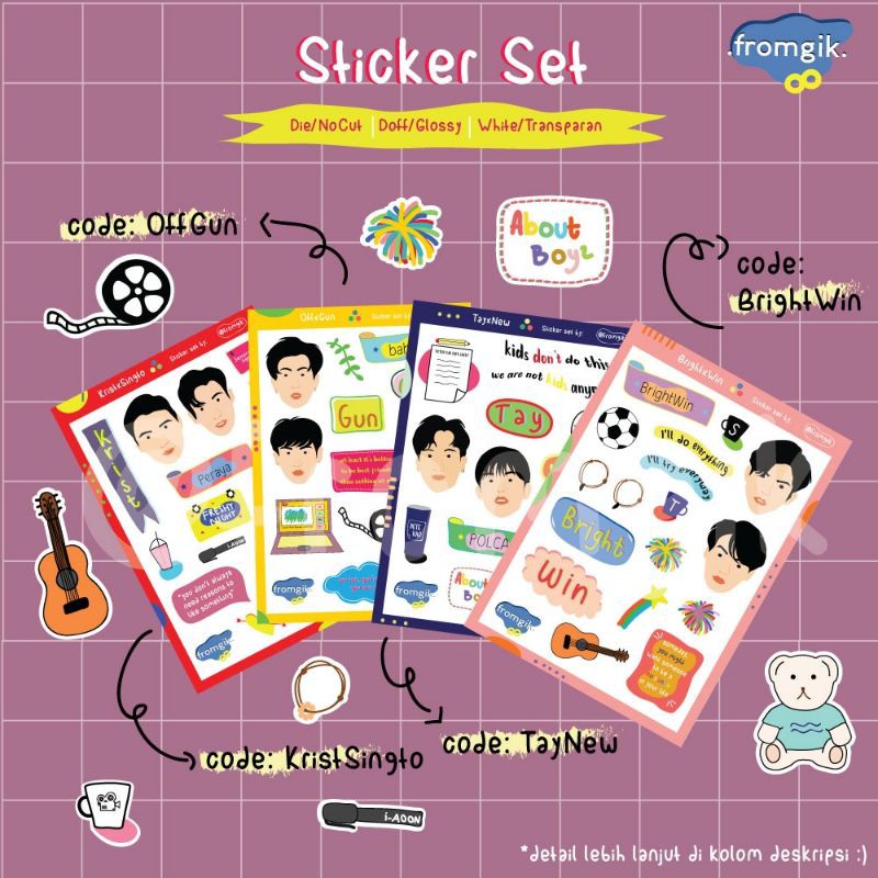 Sticker Set GMM Boys / BrightWin / TayNew / OffGun / KristSingto