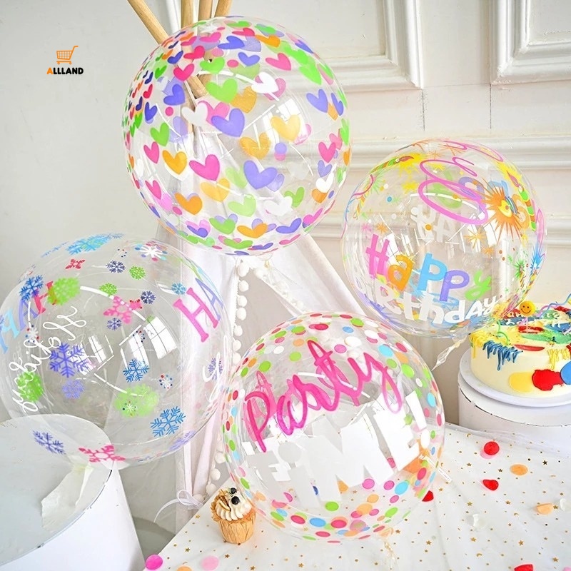 Bobo Ball / Balon Transparan Motif Print Hati / Bulat Bahan Pvc Ukuran 20 Inci Bobo