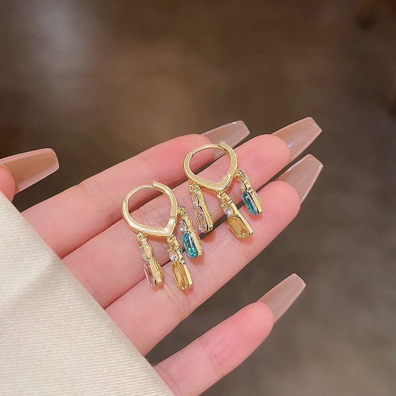 Anting Tusuk Gantung Bahan Sterling silver 925 Desain Hati Hias Kristal Warna Warni Gaya Mewah Untuk Wanita