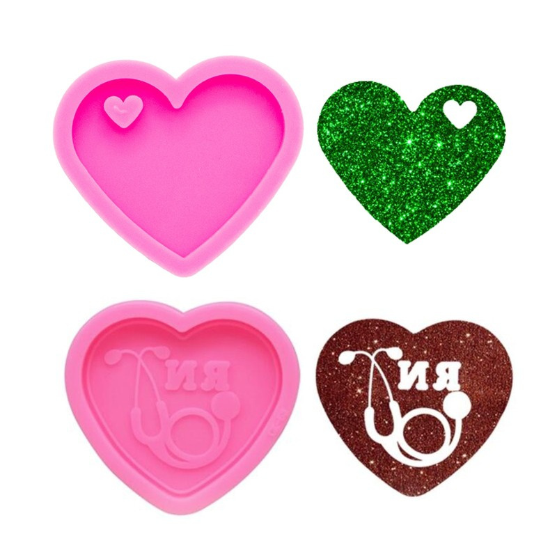 Glitter Love Heart Keychain Epoxy Resin Mold Jewelry Pendants Silicone Mould DIY Crafts Decorations Ornaments Casting Tools