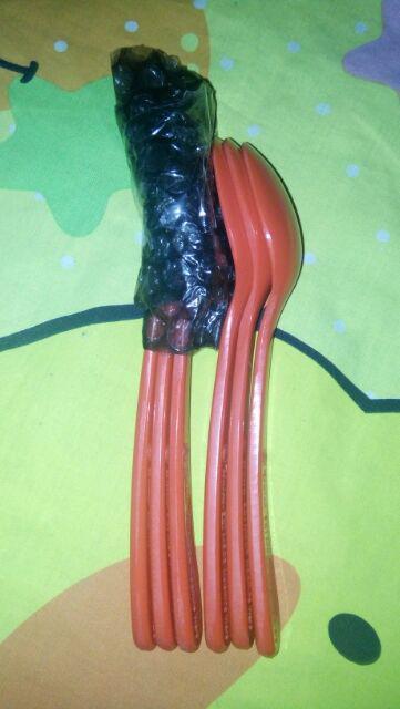 3 Pair Sendok-garpu Melamin Unika - Merah