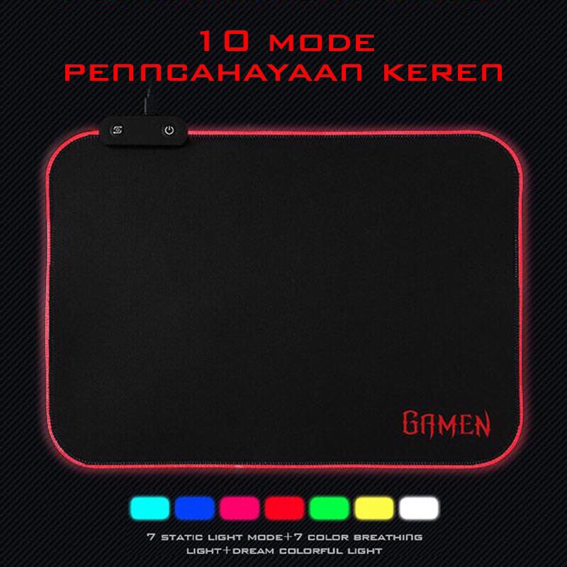 GAMEN GP-Halo Gaming Mousepad RGB Lighting Anti-Slip Rubber Base Black-Garansi