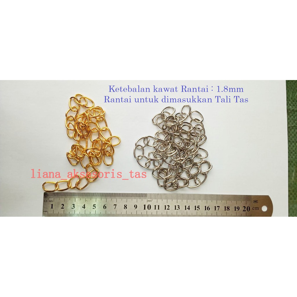 TALI TAS RANTAI TAS KUALITAS IMPORT KETEBALAN 1.8mm (JUAL PER METER) WARNA GOLD, SILVER, HITAM