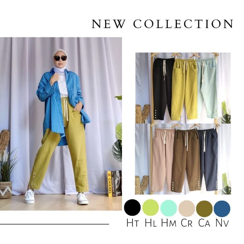 Celana Kulot Highwaist Linen Pinggang Karet Kancing Bawah Nami Pants