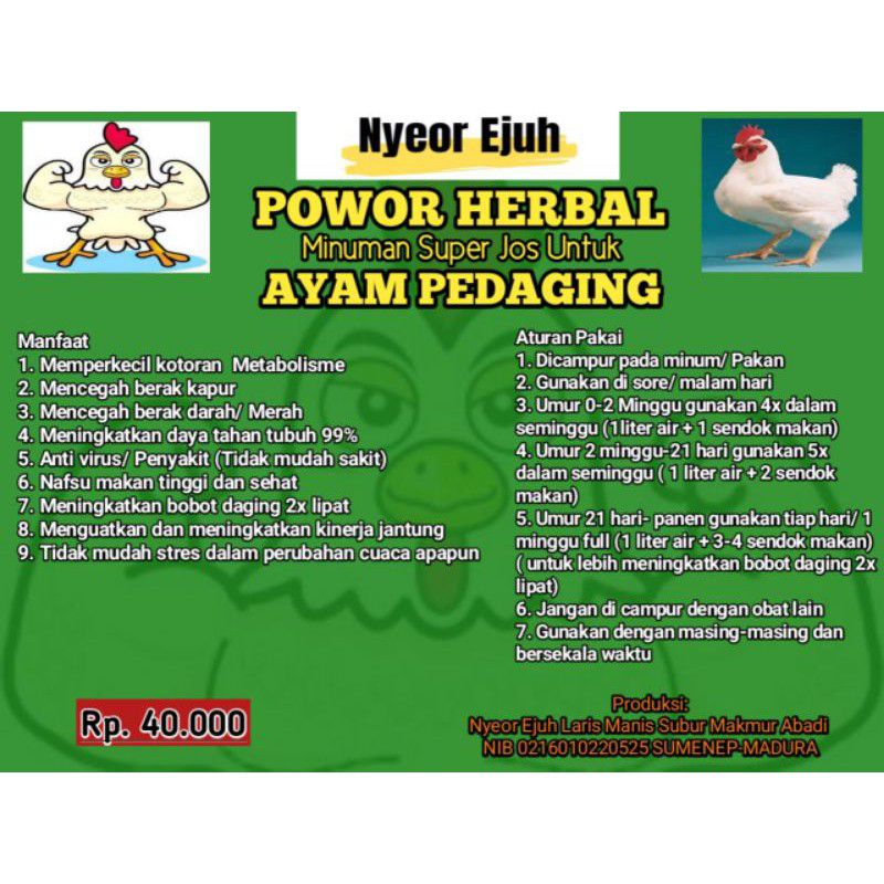 JAMU AYAM PEDAGING VITAMIN AYAM BROILER CEPAT GEMUK VITAMIN AYAM PEDAGING POWER