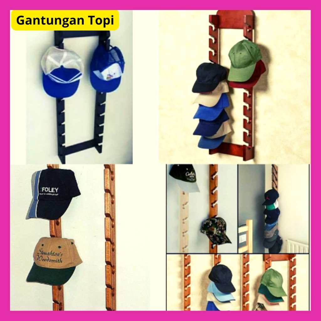 RAK TOPI TEMPEL DINDING / RAK DINDING KAYU / DISPLAY TOPI /GANTUNGAN TOPI