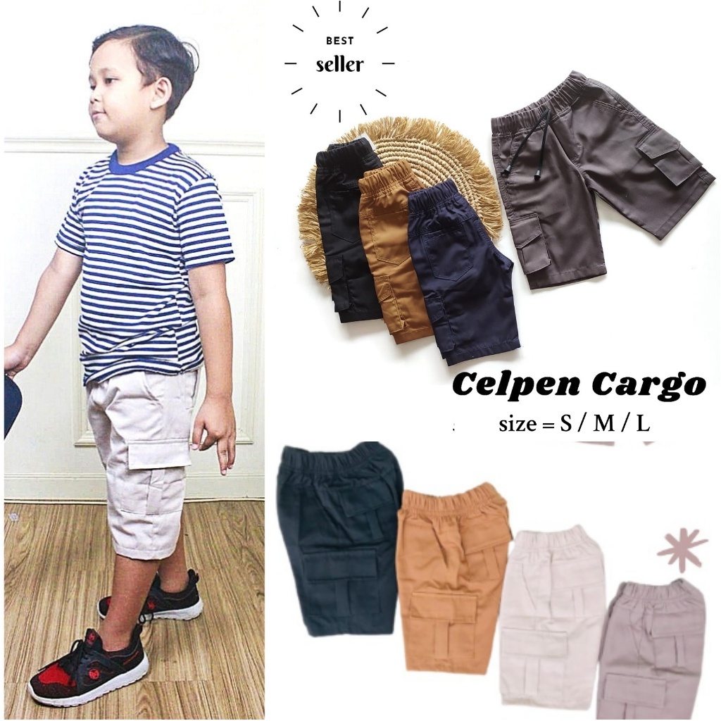 CELANA PENDEK ANAK LAKI-LAKI / Celana Cargo Pants Kids Saku Kimpul S M L