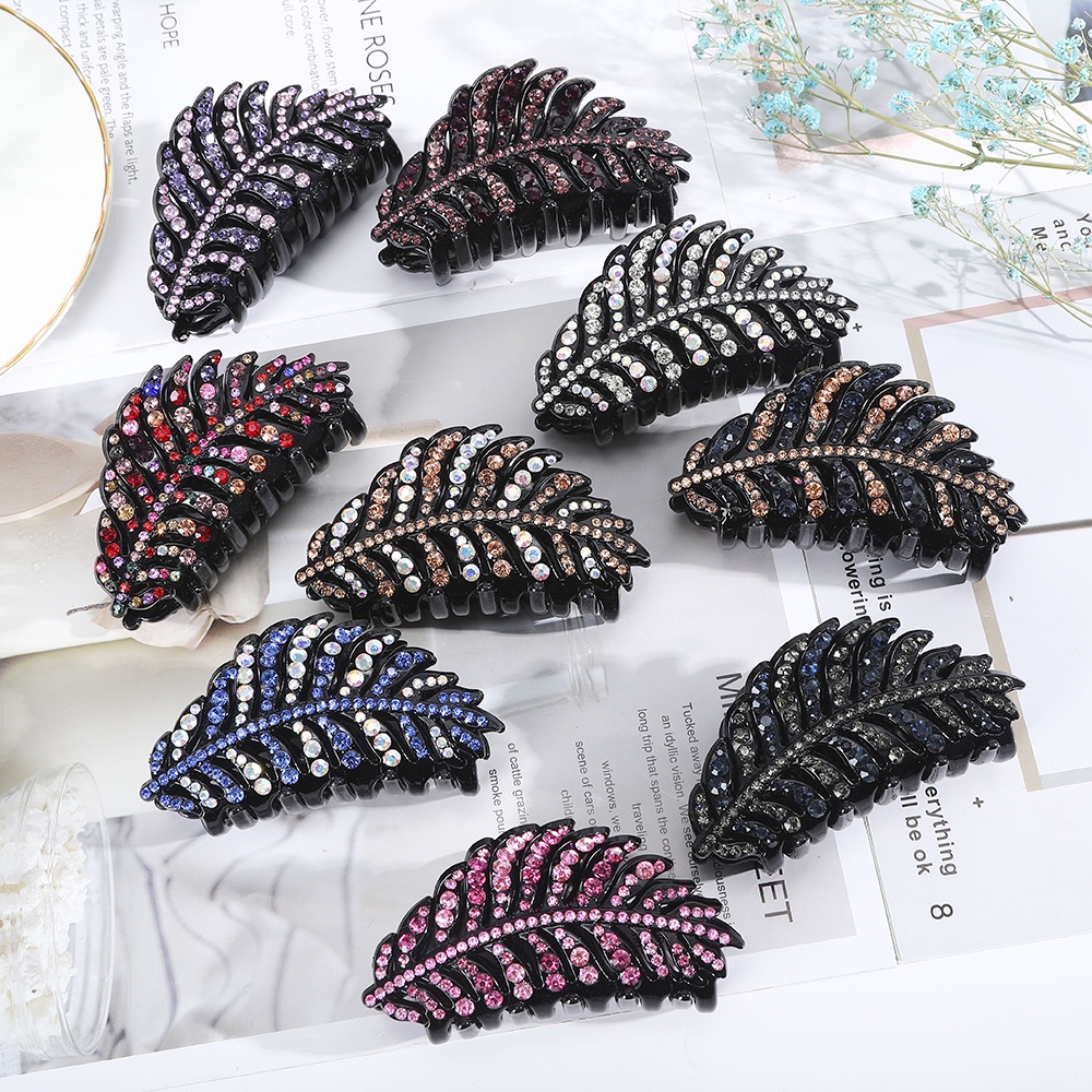 Rhinestone Leaves Hair Claw Clip Fashion Diamond Hairpin for Women Hair Accessories