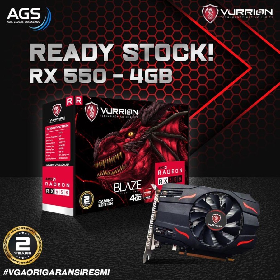 VGA VURRION RX 550 4GB GDDR5 / RX550 4GB 128Bit GAMING VGA ORI
