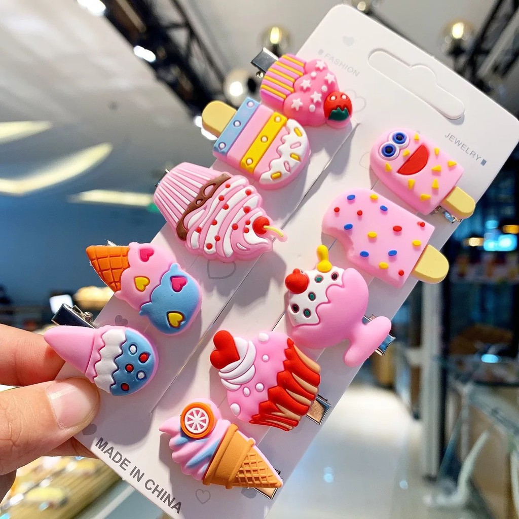 10PCS JEPIT RAMBUT ANAK / JEPITAN RAMBUT ANAK MOTIF KARAKTER KARTUN-JPT - ICE CREAM