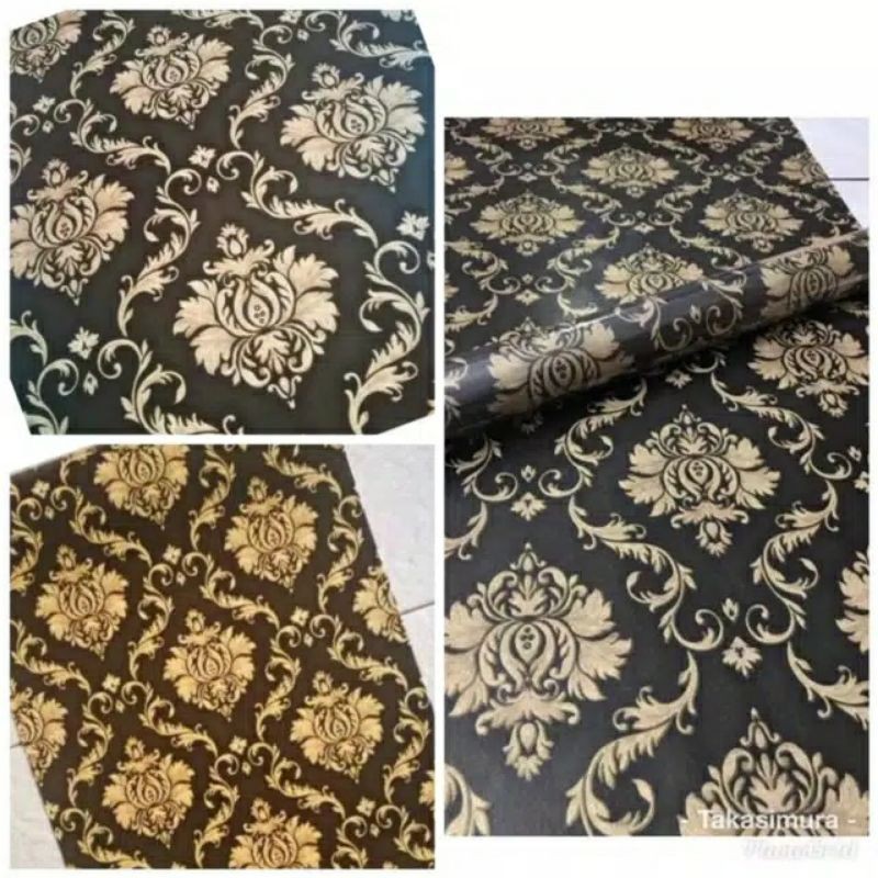 Jual Wallpaper Dinding Motif Batik Vintage Black Gold Shopee Indonesia 5635