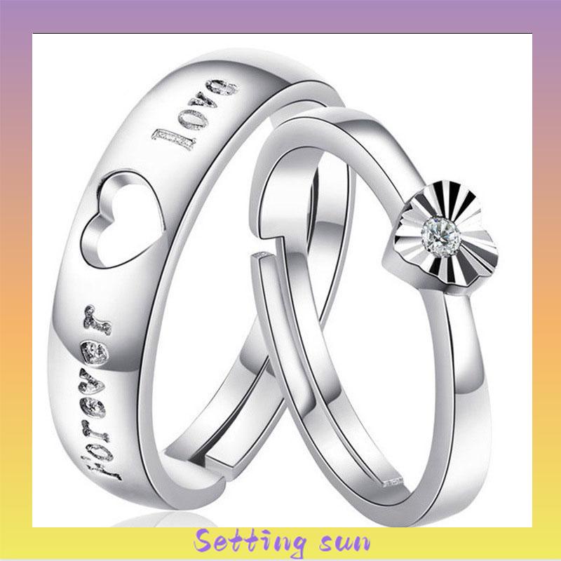 925 Silver Cincin Pasangan Berlian Mode Wanita Perhiasan Cincin Couple Rings TN