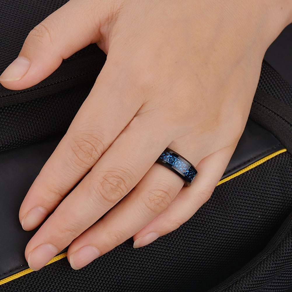 Hu Hu Hu Hu Hu Alat Bantu Pasang Kacamata♡ Cincin Pria Model Lapis Ganda Bahan Stainless Steel Desain Naga Gaya Punk Untuk Hadiah