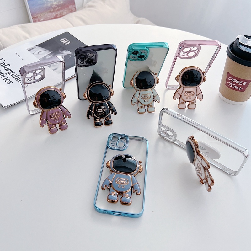 Case Pelindung Kamera Transparan Motif Astronot Untuk Iphone 13 12 11 Pro MAX X XS XR XS MAX 6 6s 7 8 Plus 7 8