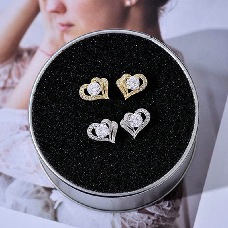 Fancyqube Anting Stud Cubic Zirconia Bentuk Hati Untuk Wanita