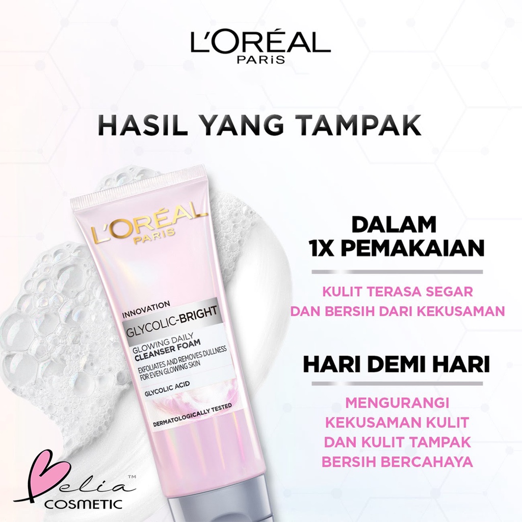 ❤ BELIA ❤ LOREAL PARIS Glycolic Bright Glowing Series | Instant Serum | Daily Cleanser Foam | Cream Day SPF 17 | Night | Mask Sheet | Acid | L'Oreal | BPOM