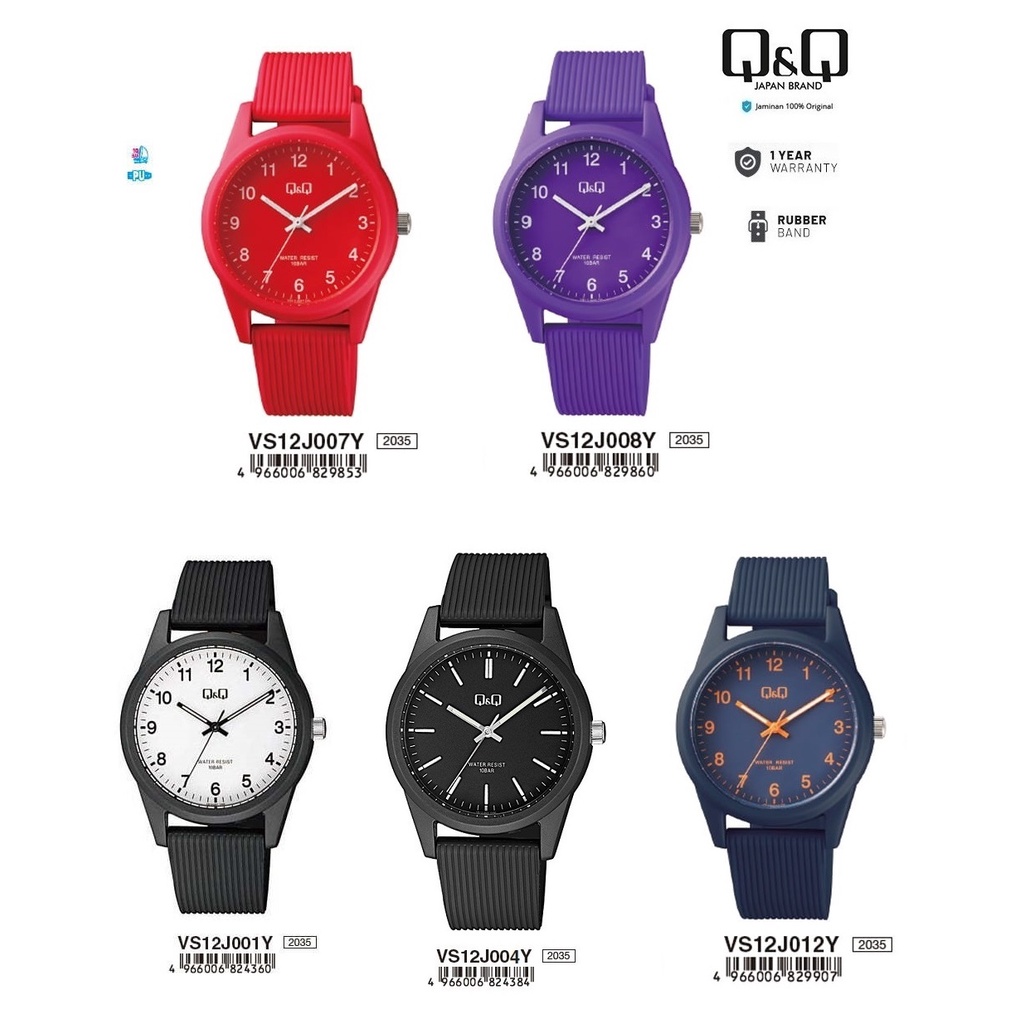 Q&Q ORIGINAL QQ QNQ VS12 VS12J VS12J001Y - 012Y JAM TANGAN WANITA PRIA TAHAN AIR TALI KARET