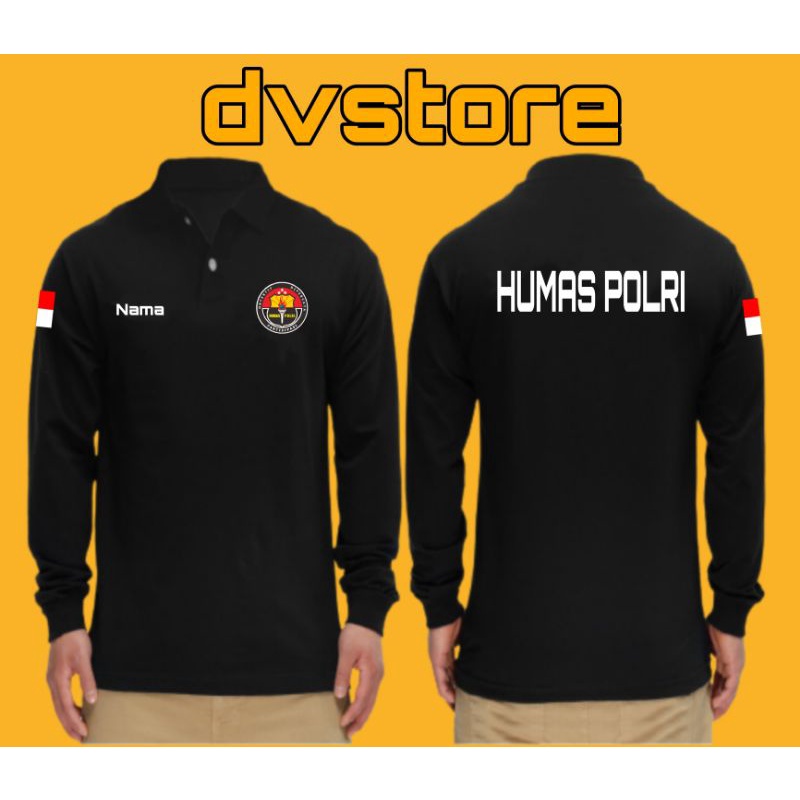 Kaos Kerah Lengan Panjang Humas Polri//Kastem Nama sesuai keinginan Anda//Kaos Humas Polri