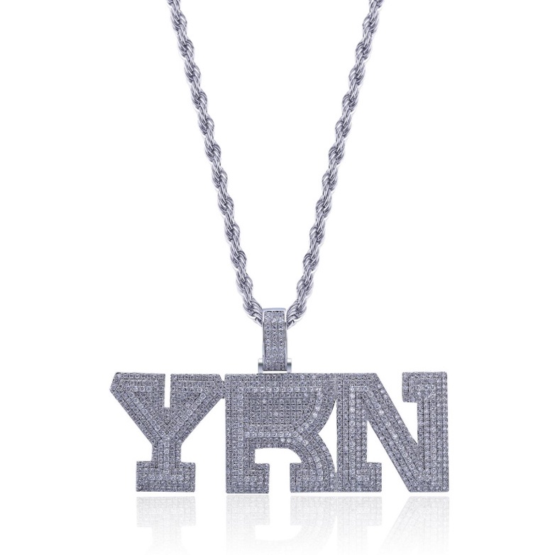 Kalung Liontin Tulisan yrn Bahan Metal Zircon Gaya Hip Hop Rock Punk