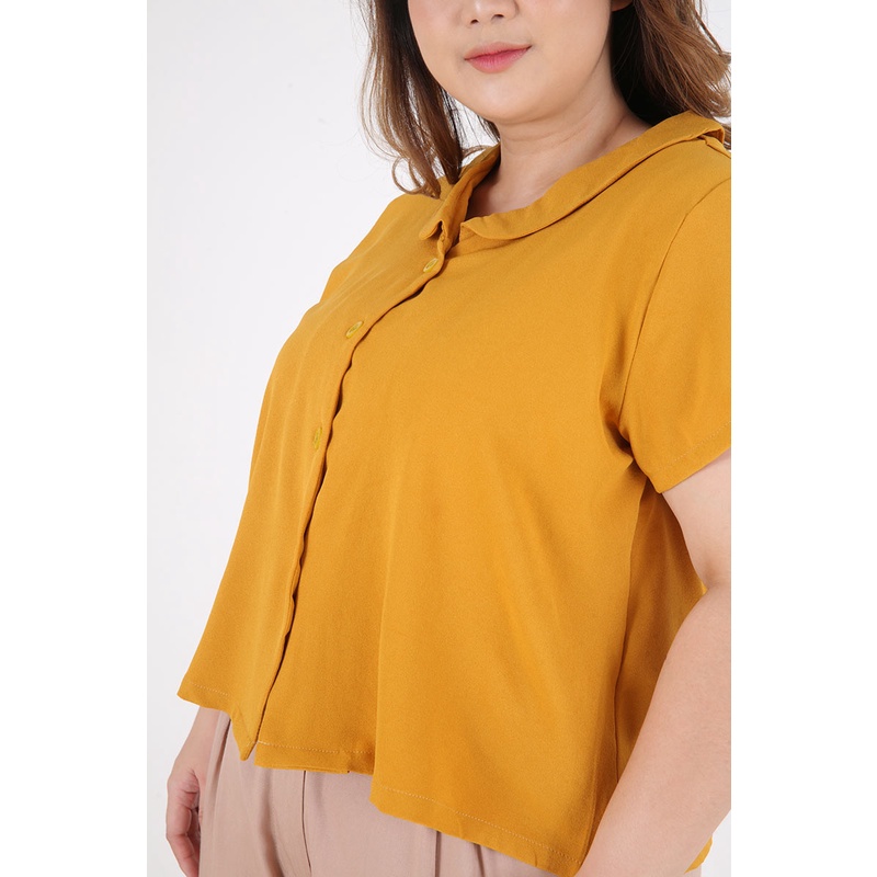 Sorabel - Honey Plain Rounded Collar Blouse Big Size / Kemeja Wanita Jumbo Lengan Pendek-3