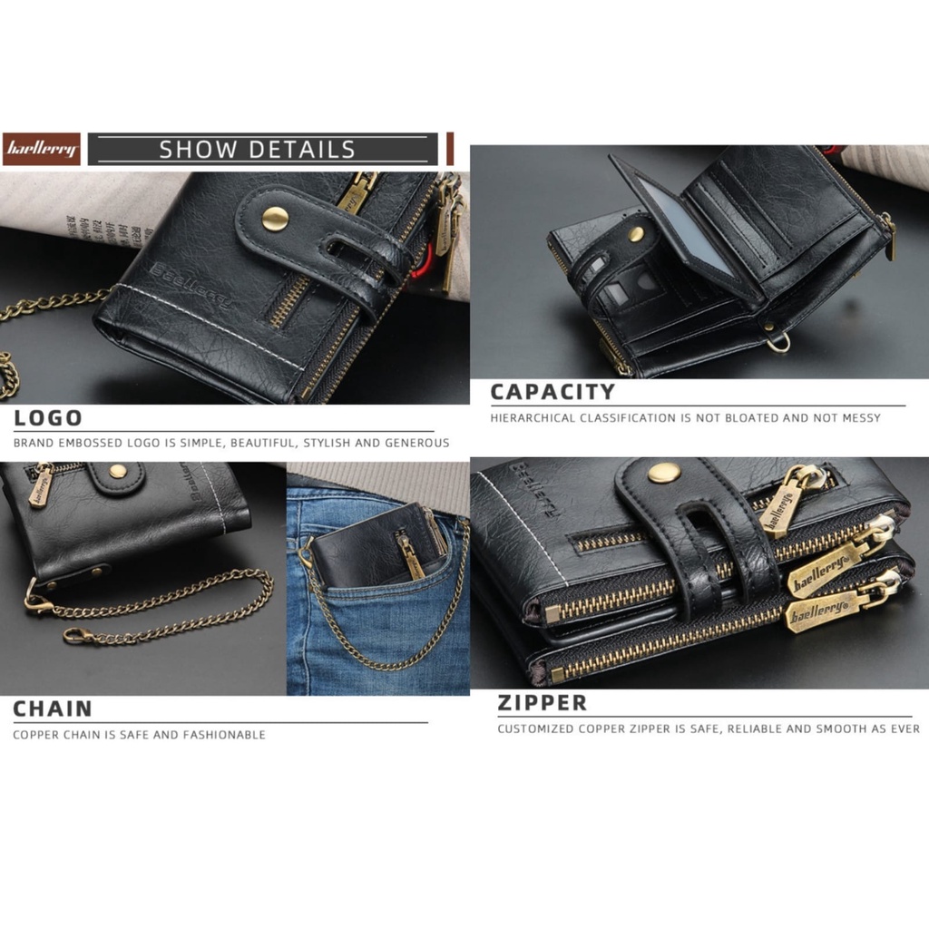 DOMPET LIPAT RANTAI WANITA KECIL BAELLERRY ORIGINAL KULIT WA483B5 SEOUL HITAM IMPORT KOREA PREMIUM SLOT KARTU UANG RESLETING KOIN BATAM BRANDED CEWEK MURAH REMAJA KEKINIAN SIMPLE TIPIS