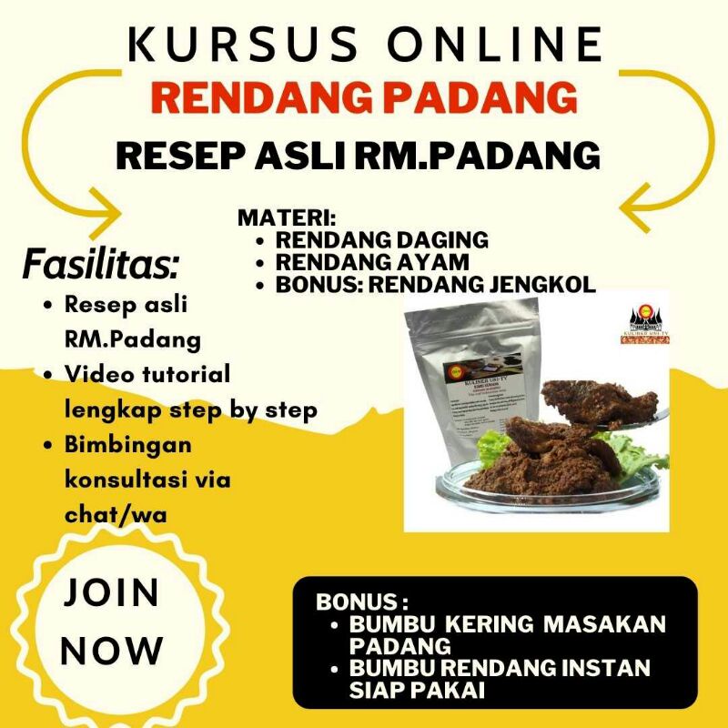 

PROMO E-Course Pembuatan Rendang Asli MINANG RM.Padang bonus bumbu senilai 70 Ribu
