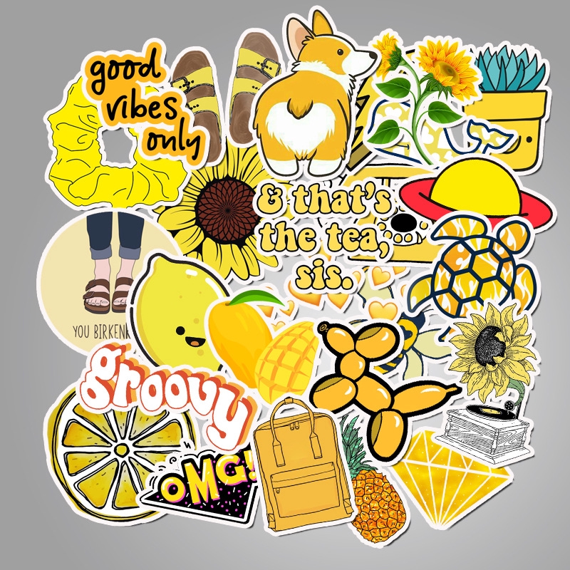 50pcs set Stiker Motif Bunga Lemon Warna  Kuning Anti Air 