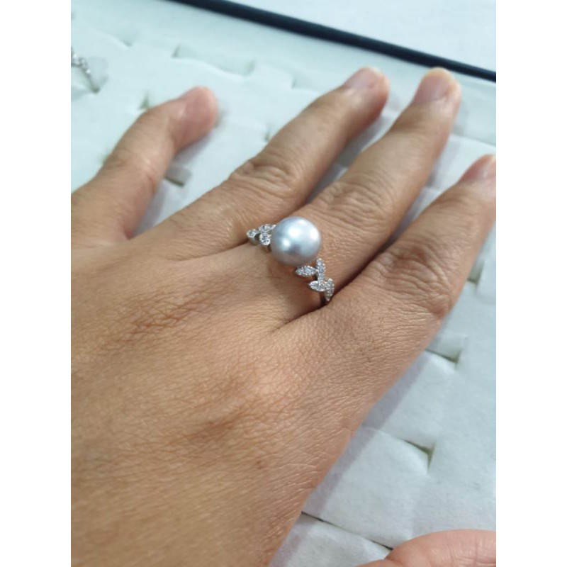Cincin mutiara air tawar lombok asli rangka silver