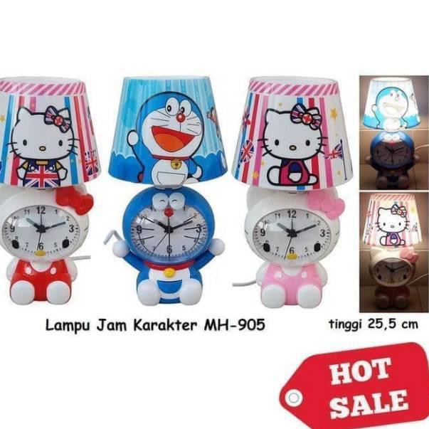 Jam weker Lampu Tidur Tudung Doraemon hello kitty Duduk