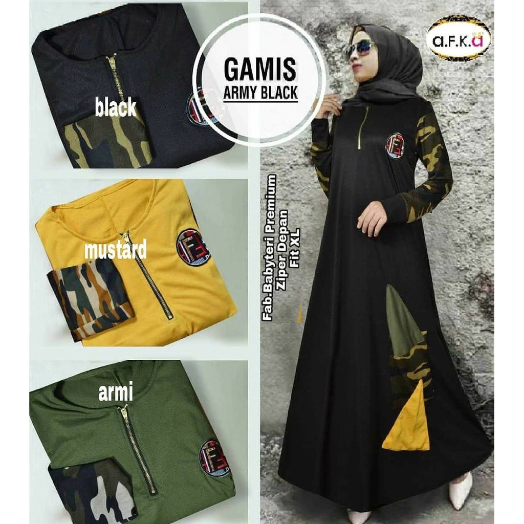 AIRA DRESS ARMY Gamis Maxi Linen Hijab Muslim Polos Muslim