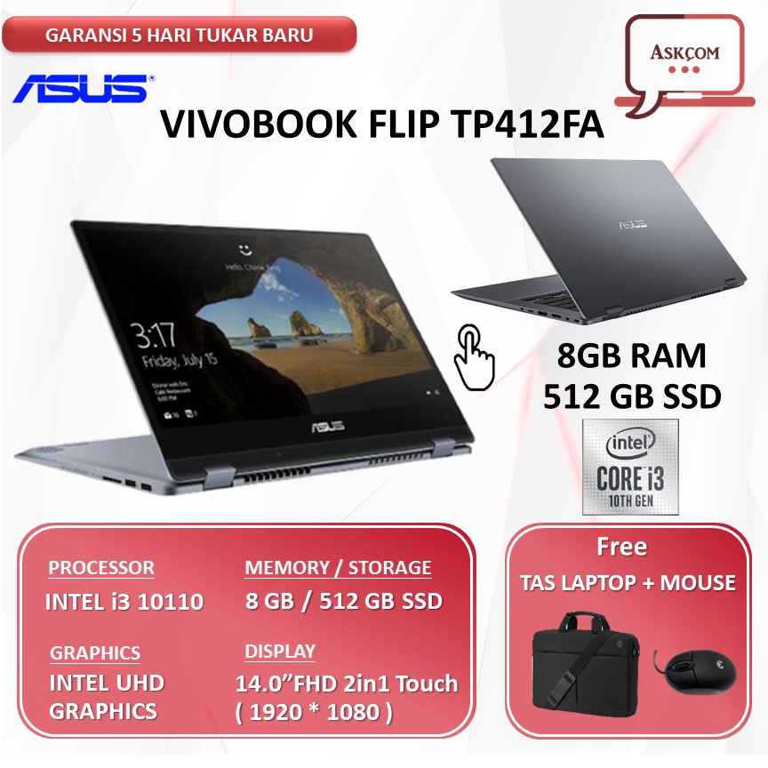 Laptop Asus VivoBook TP412FA/Slate T3300KA OLED 2in1 Touch i3 10110 8GB 512ssd 14.0&quot;FHD IPS Windows10