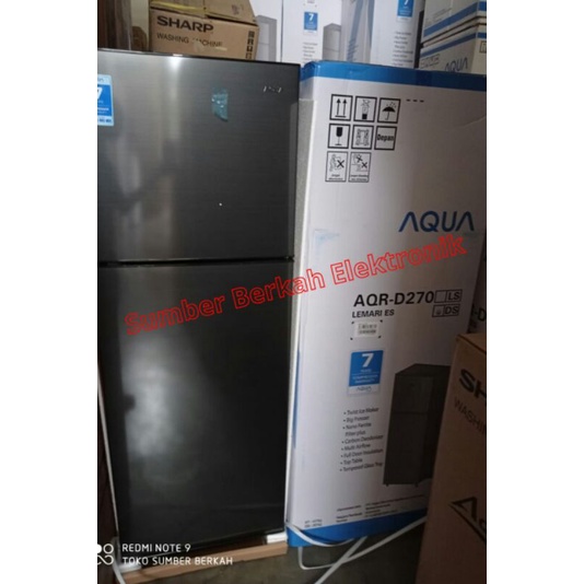 KULKAS 2 PINTU AQUA garansi resmi 50watt AQR - D 270 DS S Promo murah bandung