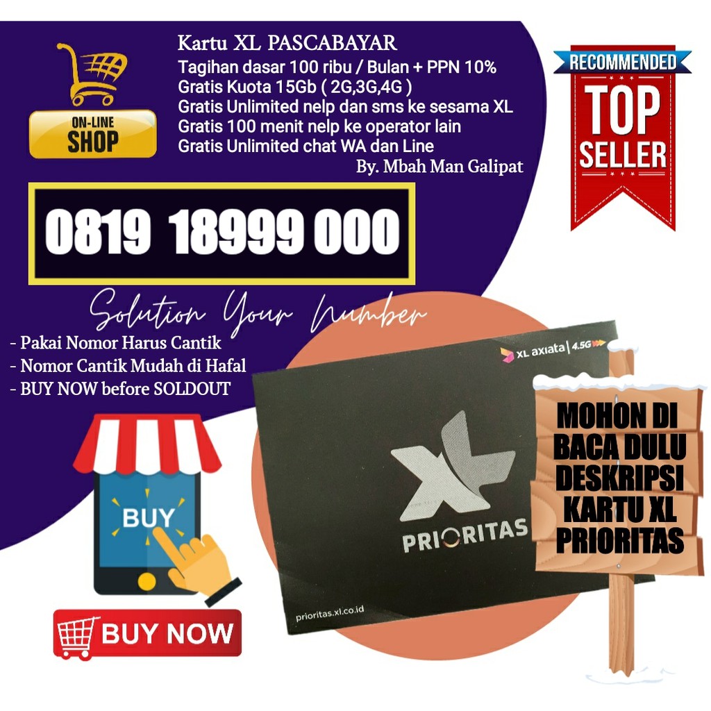 Nomor Cantik XL PASCABAYAR double triple 18999 000