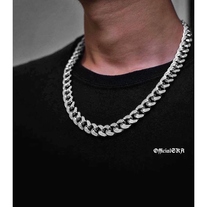 (DIAMOND ICED SILVER & GOLD ) ICED OUT SILVER CUBAN NECKLACE