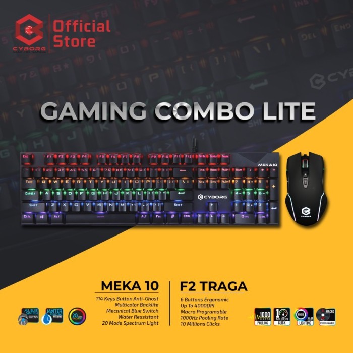 Hendry.Alca Bundle Combo Cyborg Keyboard Gaming MEKA10 & Mouse Gaming F2 Traga