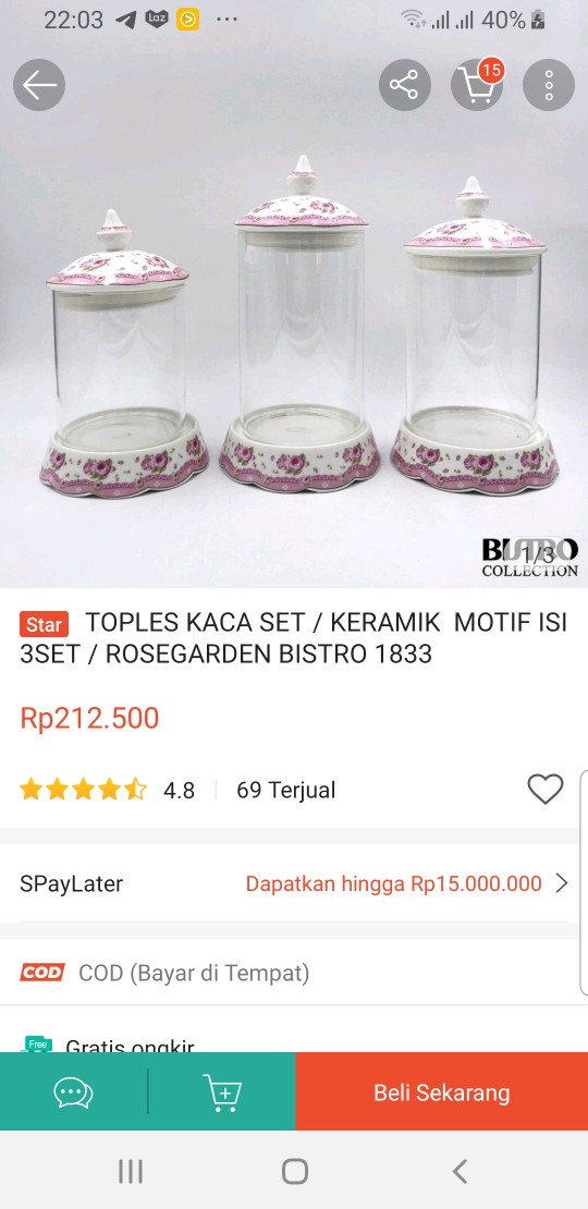 Toples Kaca Set / Keramik  Motif Isi 3set / Rosegarden Bistro 1833