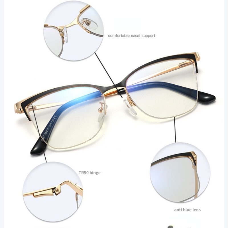 Kacamata Lensa Anti Blue Light Model Mata Kucing Bahan Metal Untuk Wanita