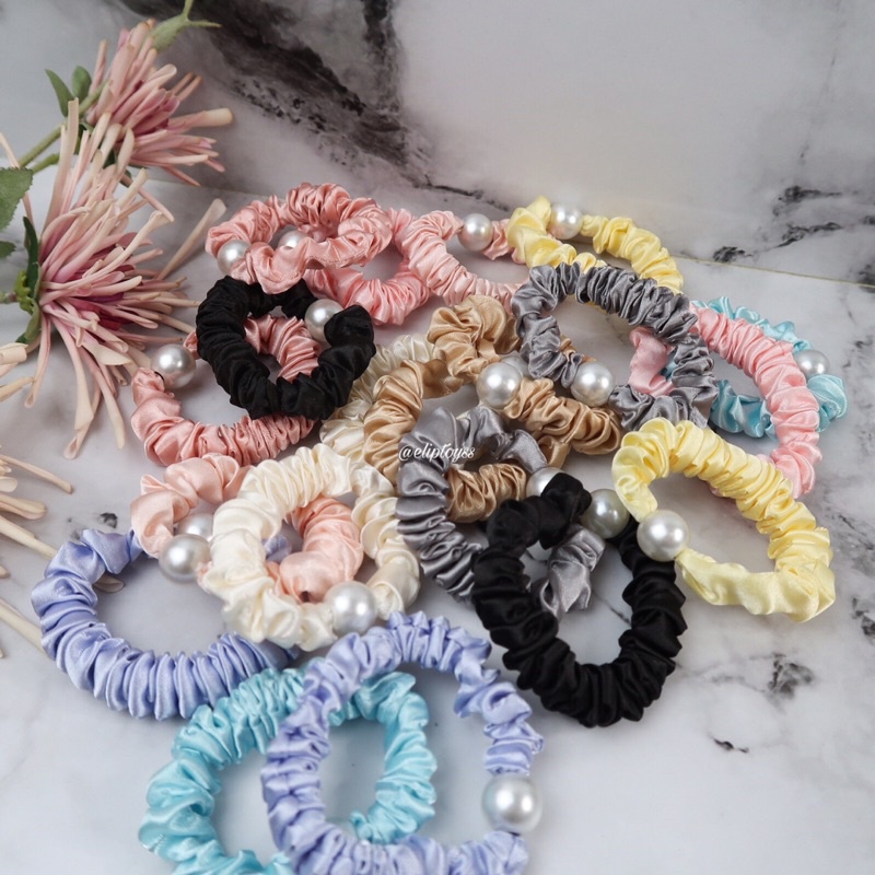 IKAT RAMBUT SCRUNCHIE MUTIARA KOREA PREMIUM TAHAN LAMA TERMURAH BEST SELLER